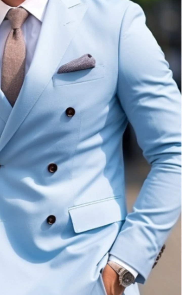 Men's Sky Blue Double Breasted Suit