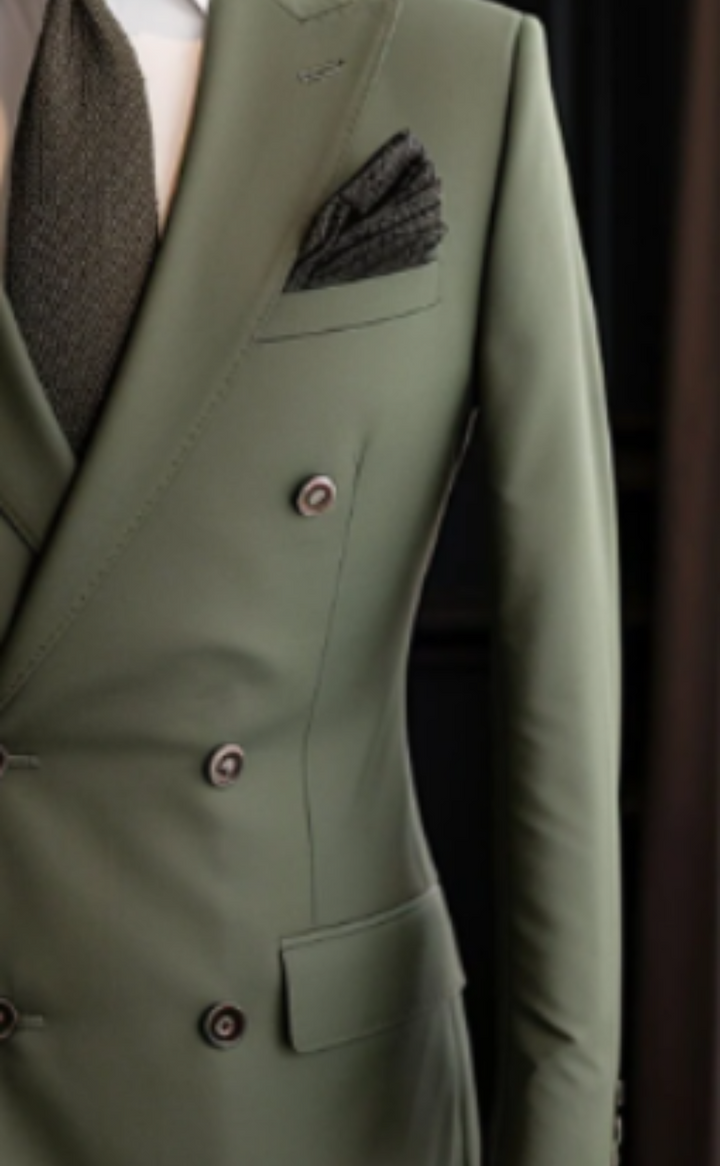 Premium Olive Green Double Breasted Suit for Men