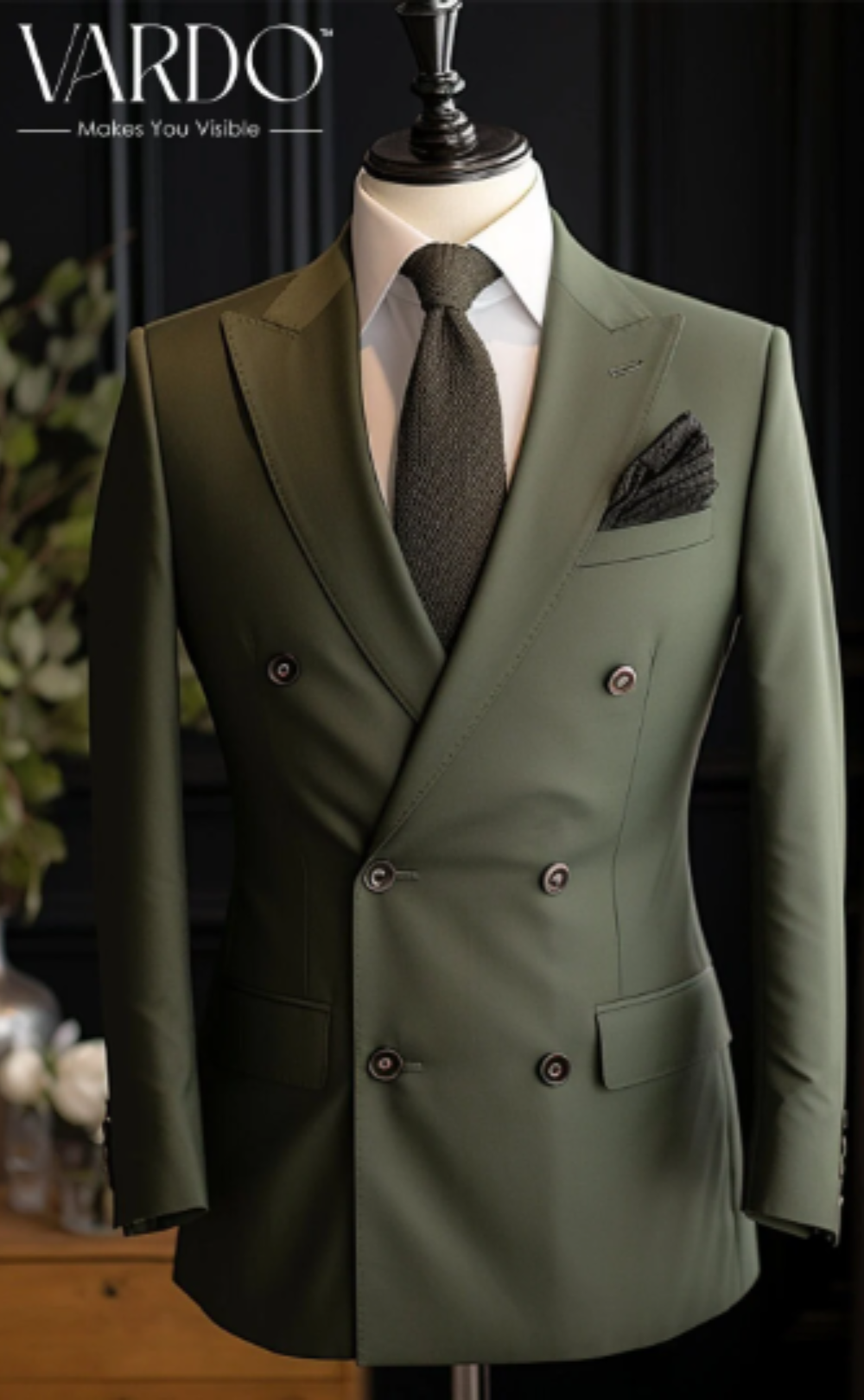 Premium Olive Green Double Breasted Suit for Men