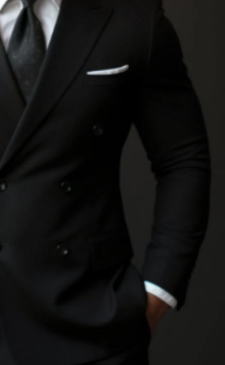 Men's Classic Black Double-Breasted Suit