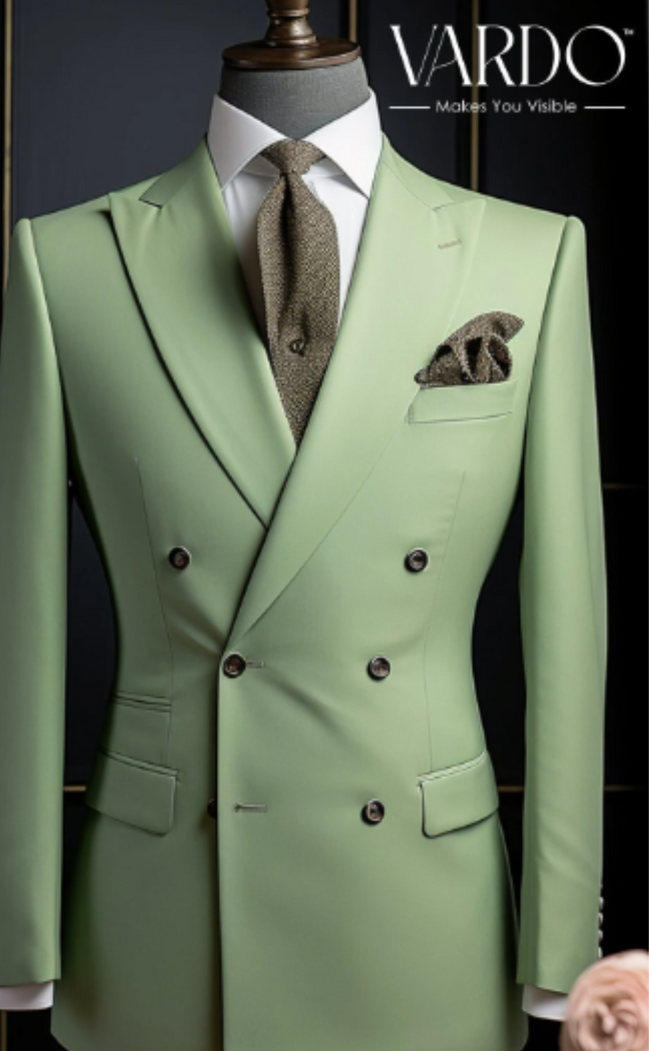 Honey Dew Green Double Breasted Suit for Men