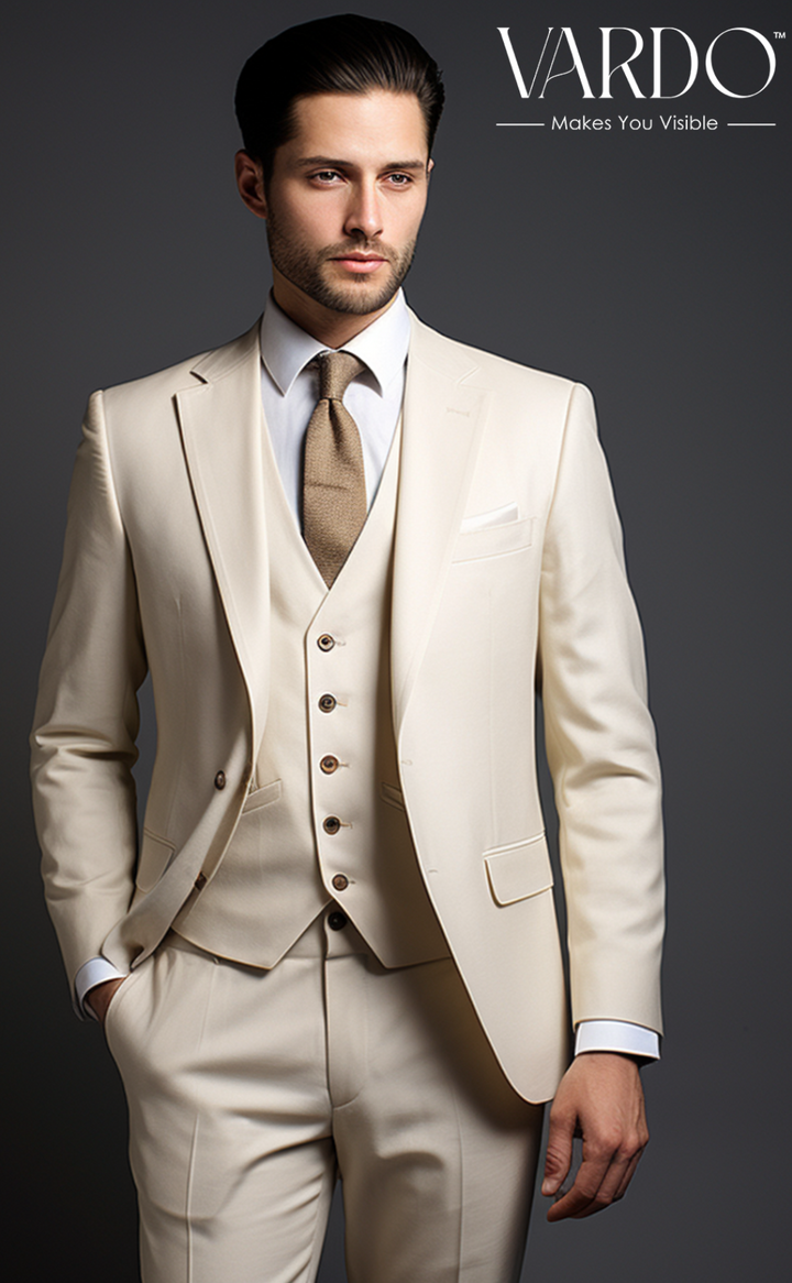 Men's Cream Three-Piece Suit