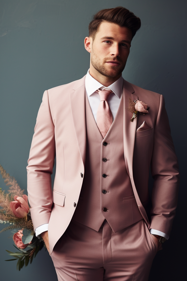 Men s Dusty Rose Notch Lapel 3 Piece Suit Contemporary Business Atti VARDO