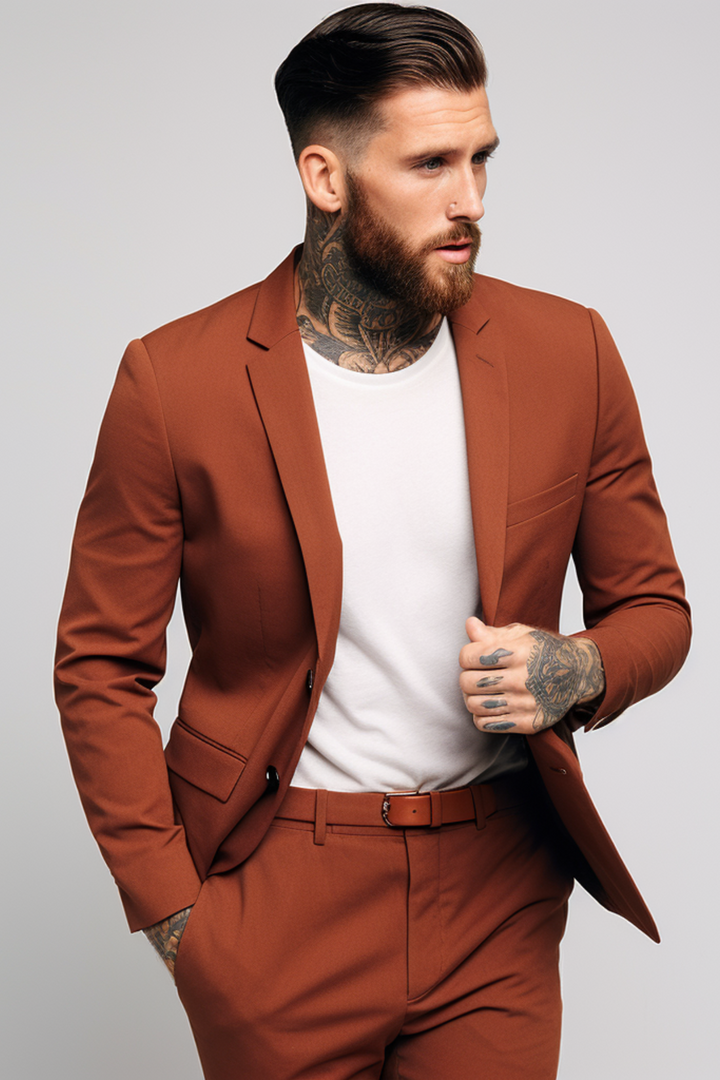 BURNT ORANGE 2 PIECE SLIM FIT SUIT