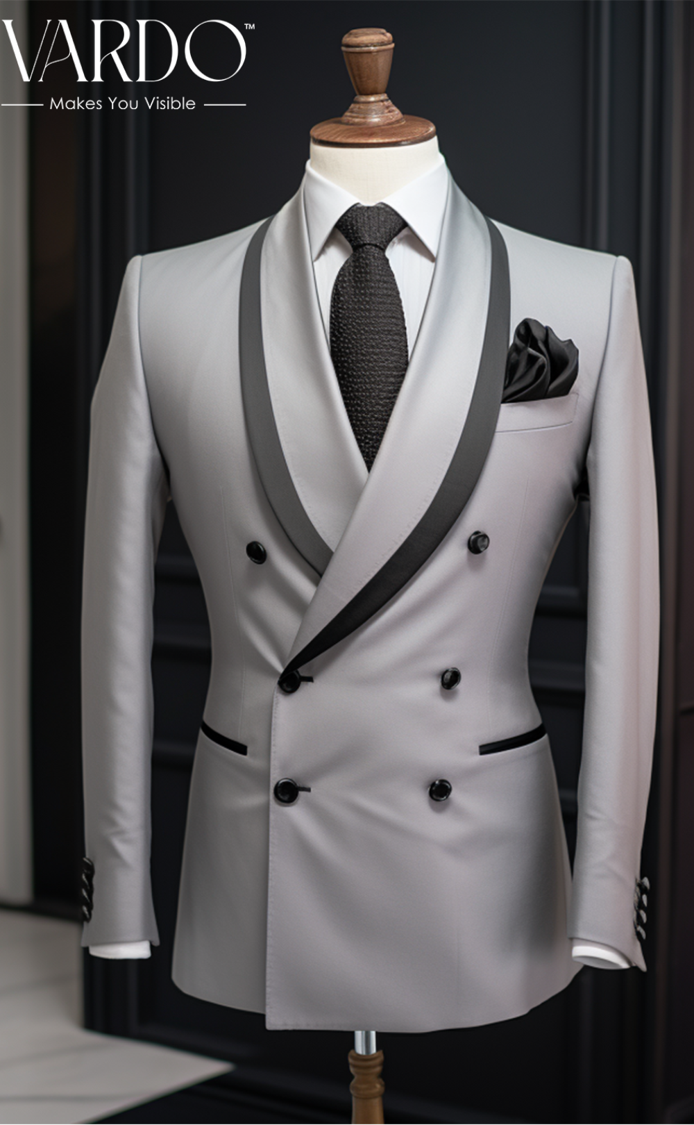 Light Grey Double Breasted Suit for Men