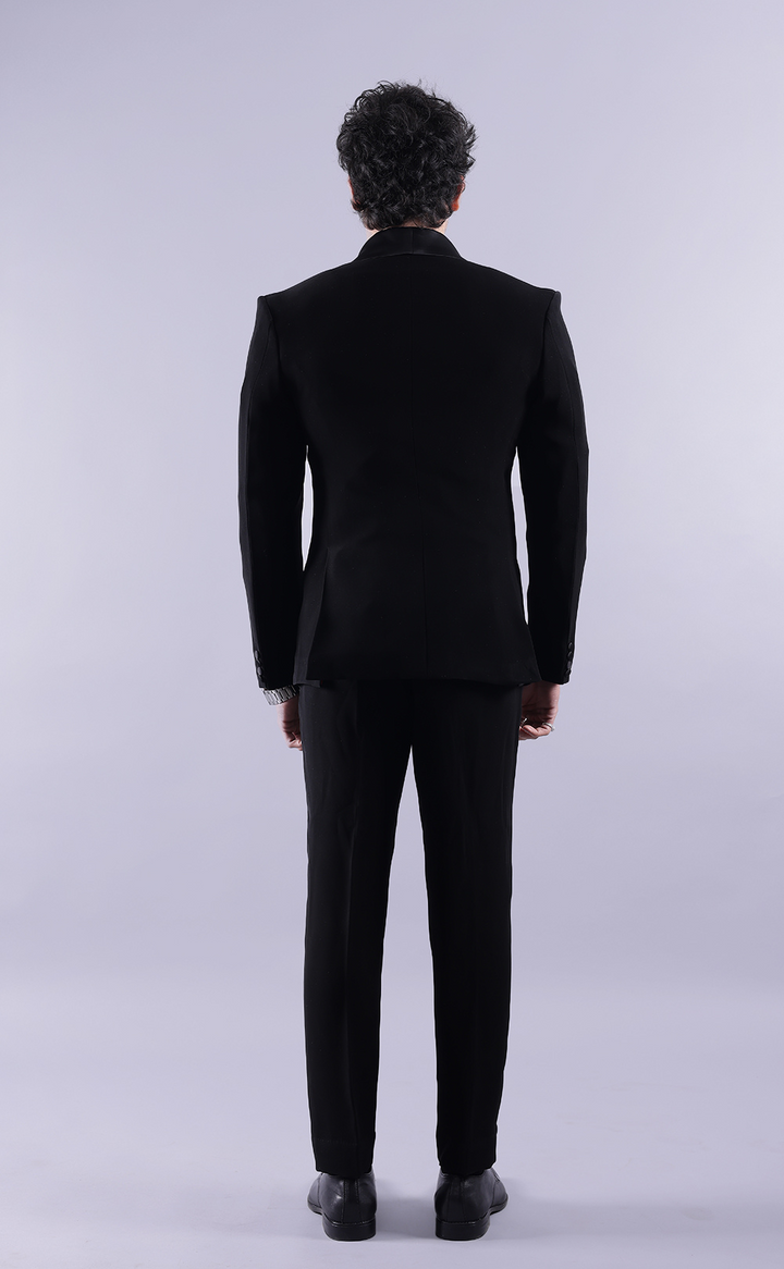 Men’s Black Tuxedo Suit - Premium Terry Rayon Formal Wedding & Evening Wear