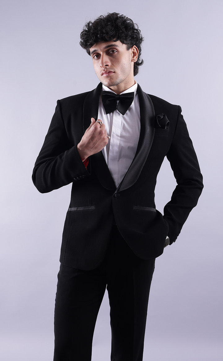 Men’s Black Tuxedo Suit - Premium Terry Rayon Formal Wedding & Evening Wear