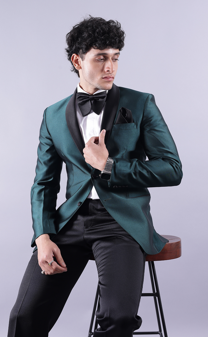 Men’s Green Tuxedo Jacket with Black Pants - Premium Terry Rayon Formal Suit