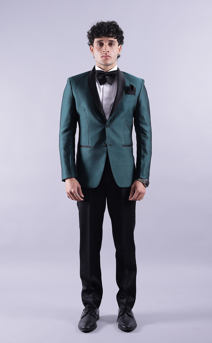 Men’s Green Tuxedo Jacket with Black Pants - Premium Terry Rayon Formal Suit