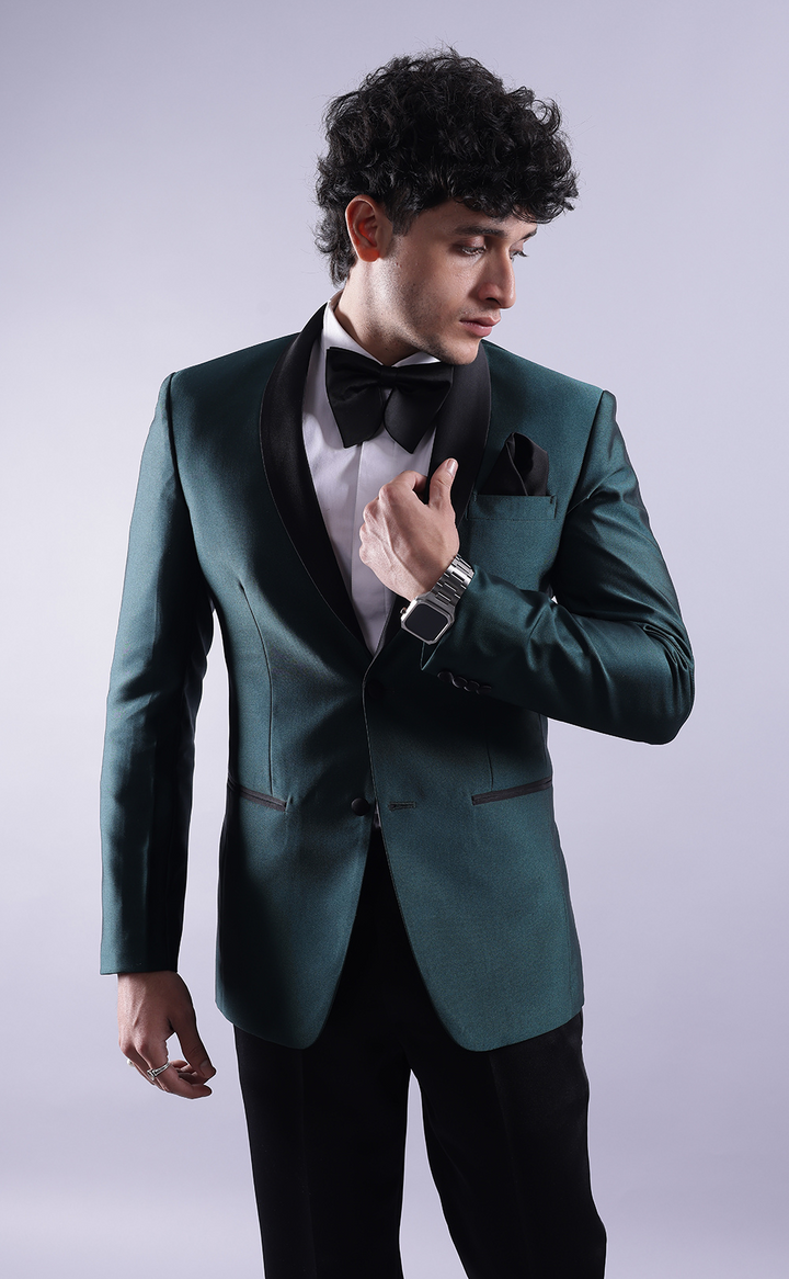 Men’s Green Tuxedo Jacket with Black Pants - Premium Terry Rayon Formal Suit