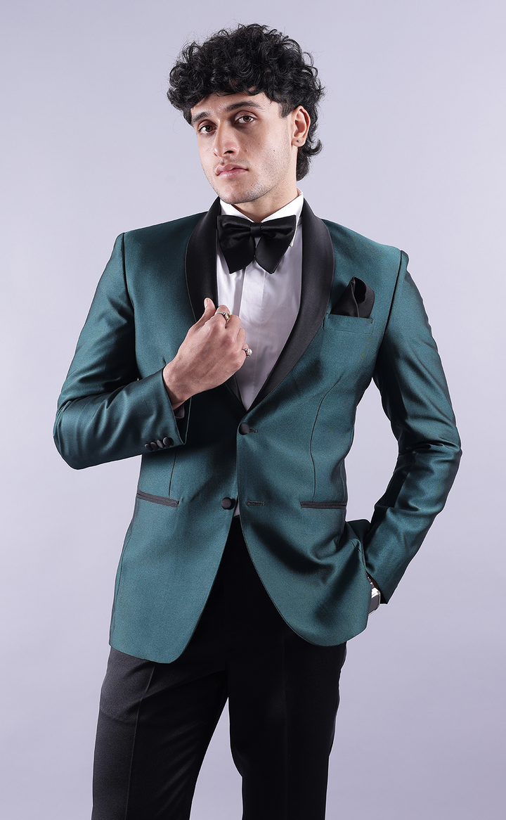 Men’s Green Tuxedo Jacket with Black Pants - Premium Terry Rayon Formal Suit