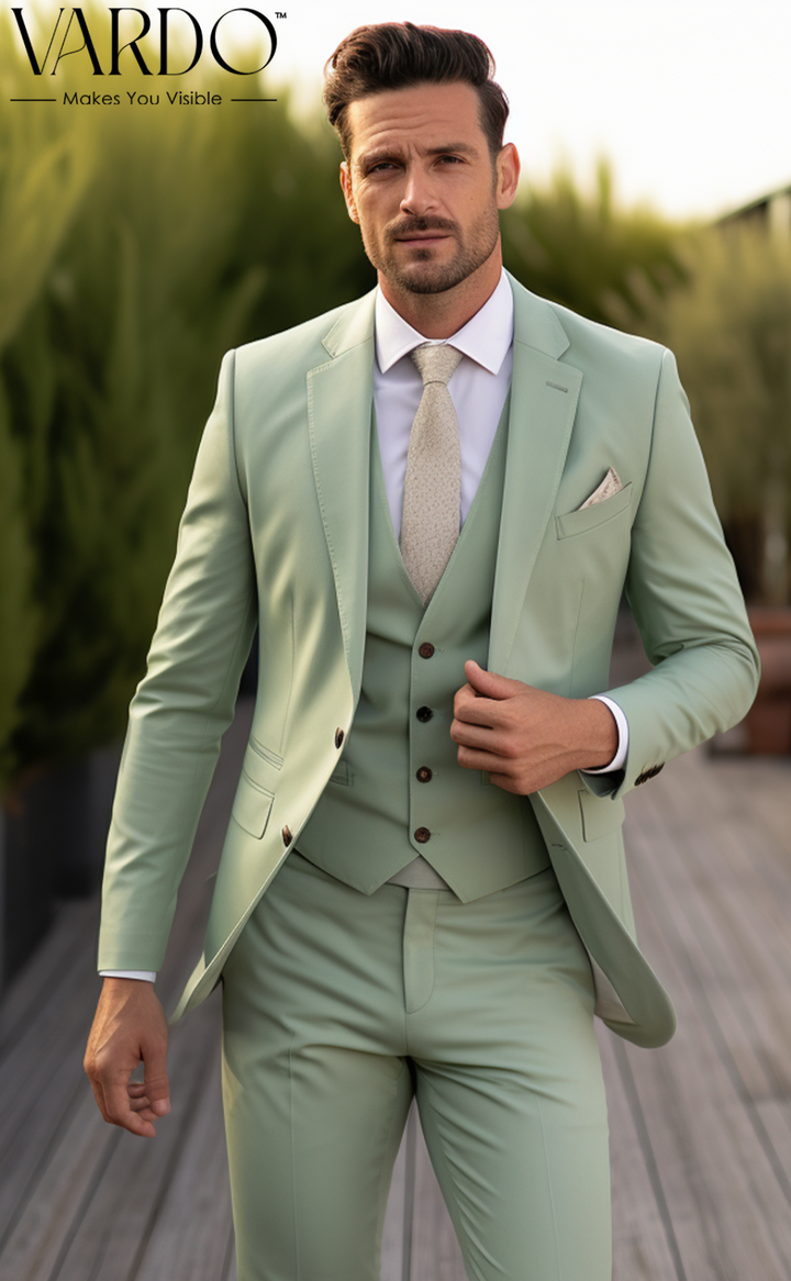 Classic Sage Green Three-Piece Suit for Men