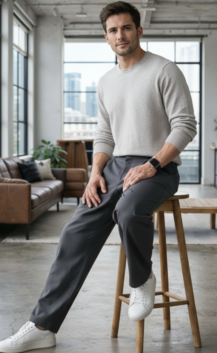 Men's Old Money Charcoal Grey Pleated Trousers