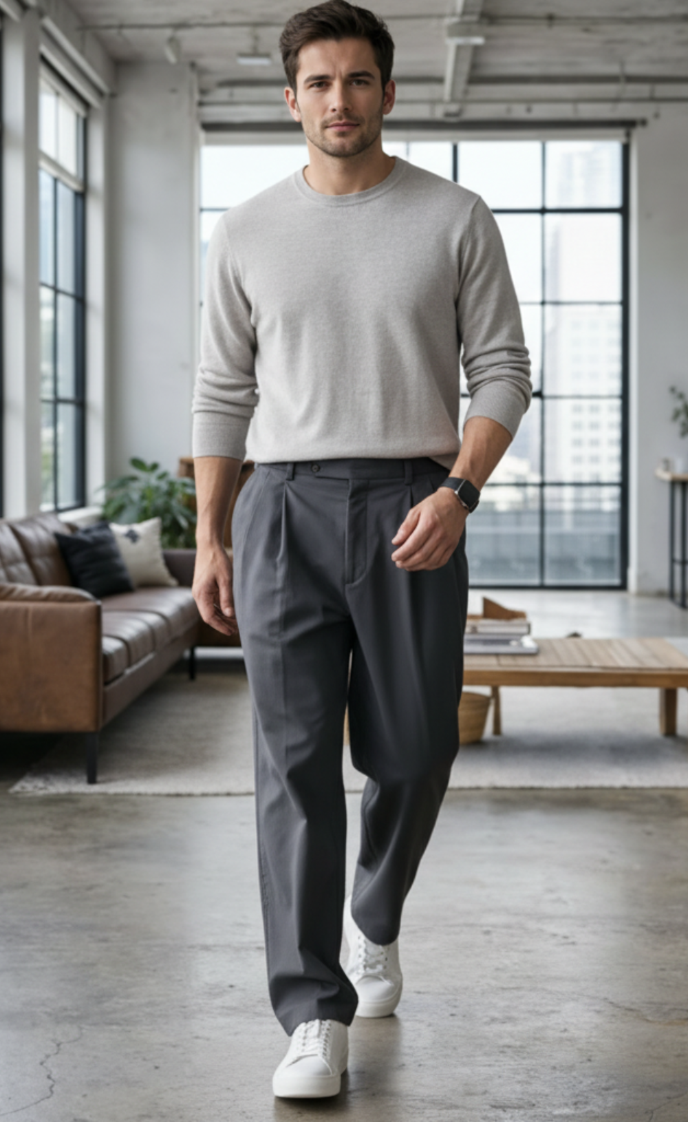 Men's Old Money Charcoal Grey Pleated Trousers