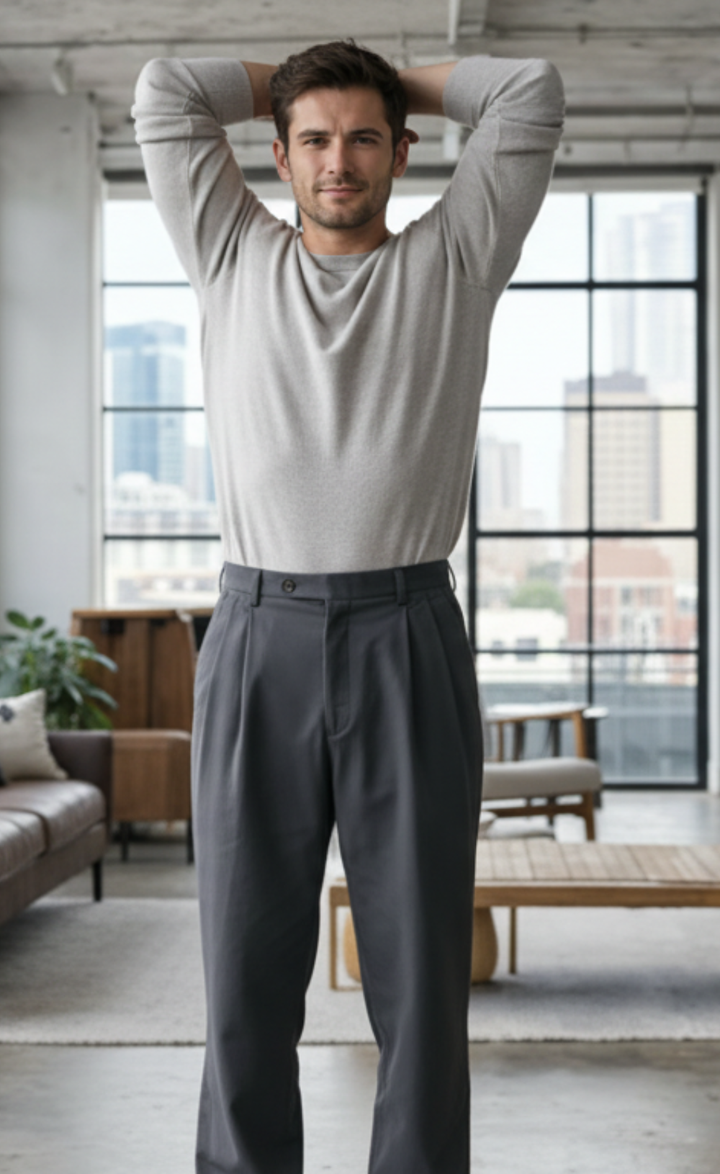 Men's Old Money Charcoal Grey Pleated Trousers