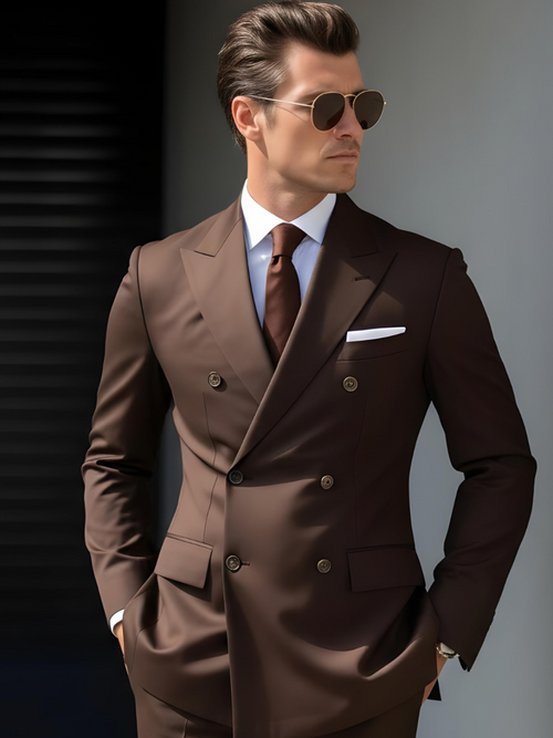 Elegant Chocolate Brown Double Breasted Suit for Men