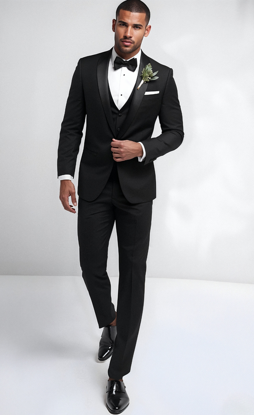 Men's Classic Black Shawl Lapel 3-Piece Tuxedo - Sleek Wedding and Event Attire - Timeless Formal Suit