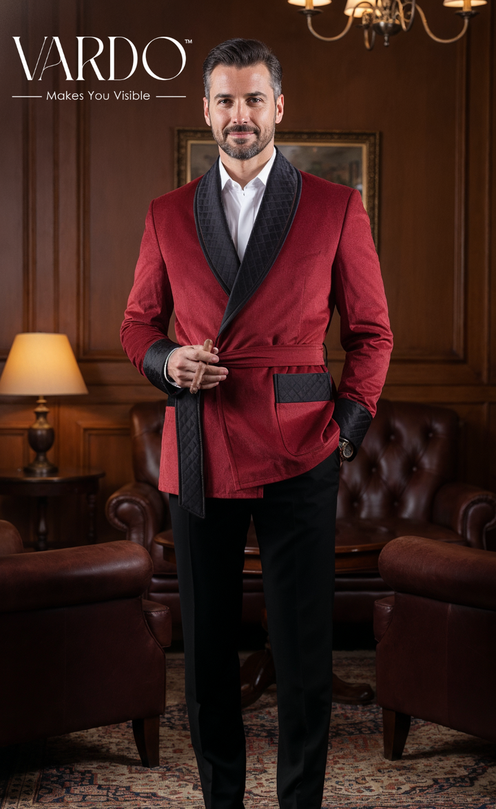 Men’s Red Velvet Smoking Jacket - Luxury Formal Attire, Elegant Dinner Blazer