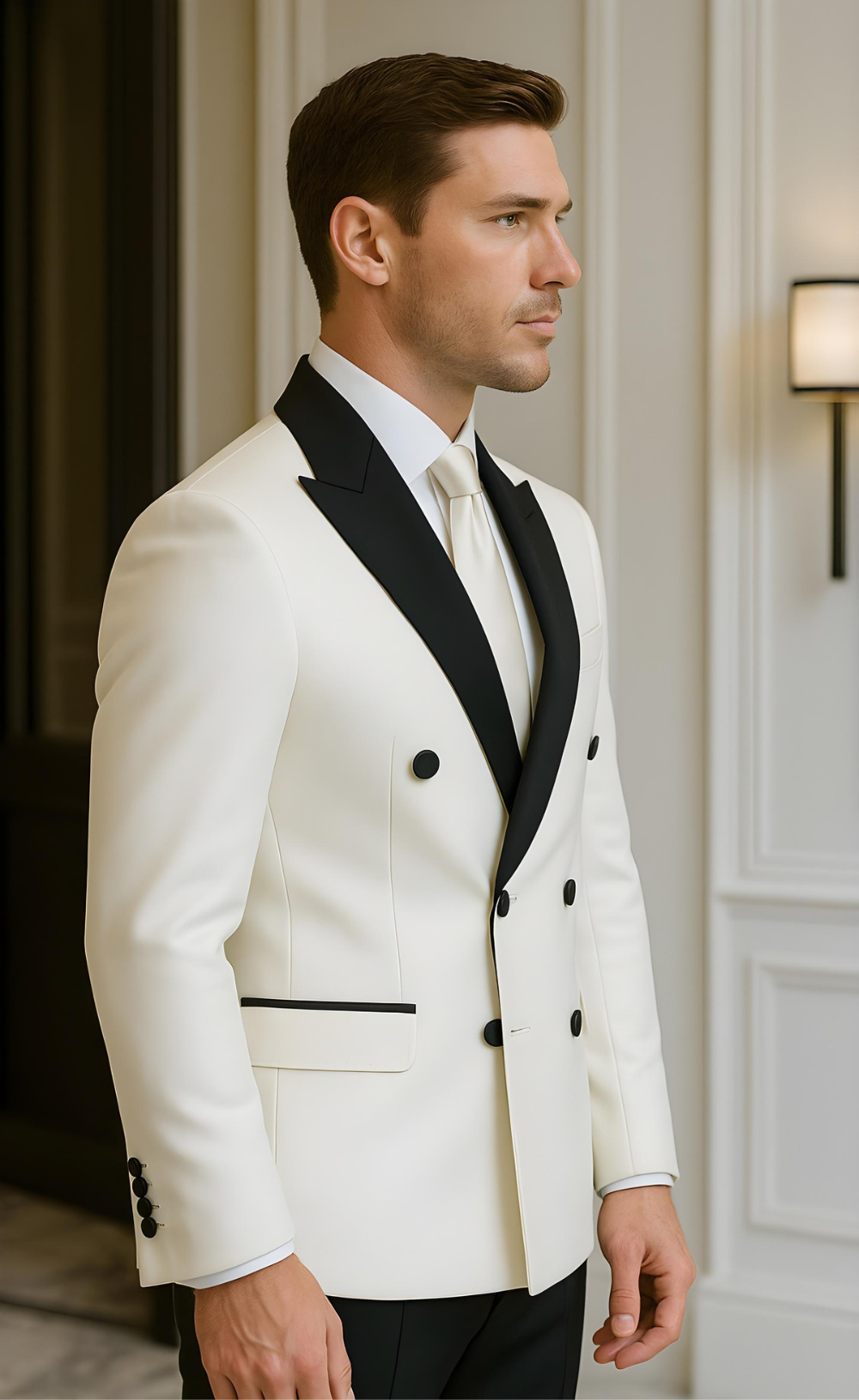 White Double Breasted Tuxedo Suit