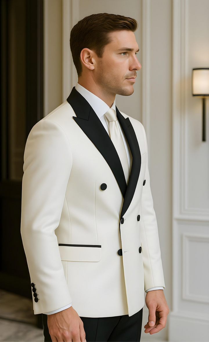 White Double Breasted Tuxedo Suit