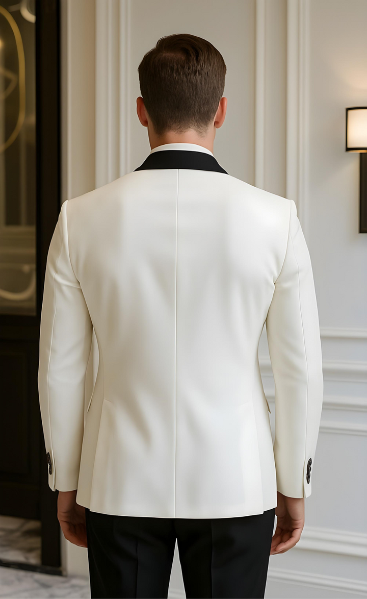 White Double Breasted Tuxedo Suit