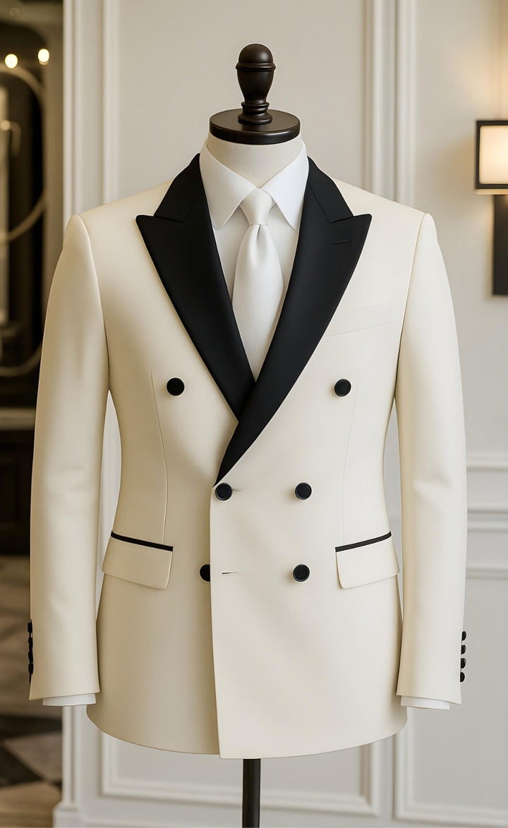 White Double Breasted Tuxedo Suit