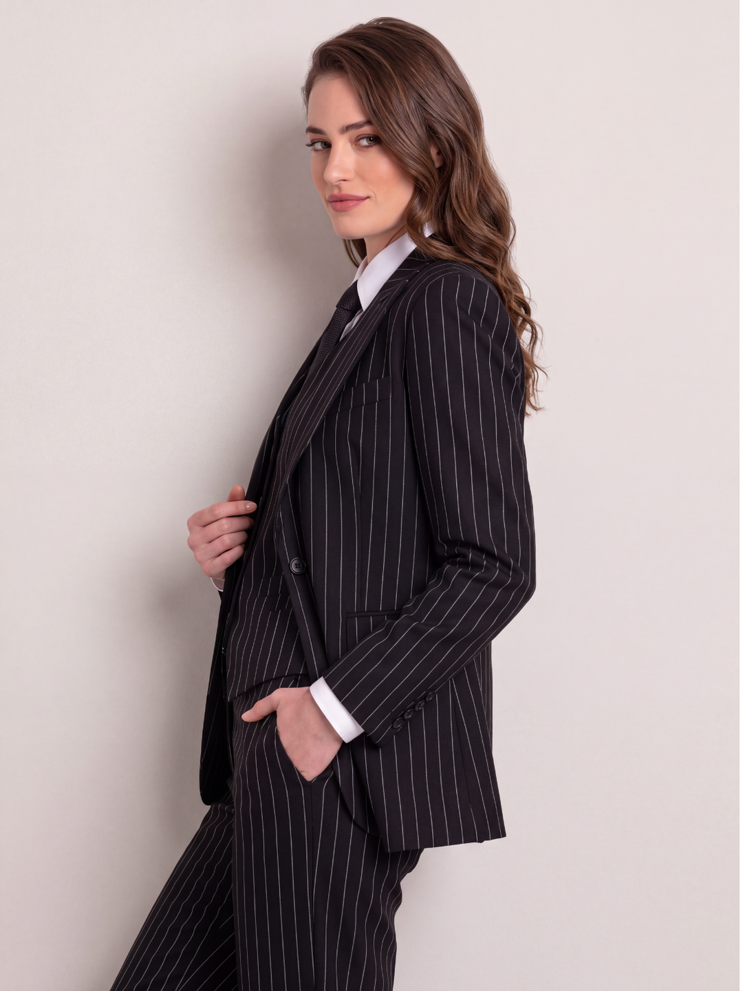 Noir Pinstripe Tailored Women’s Suit