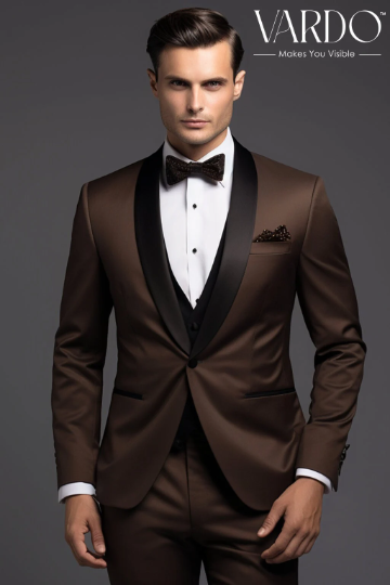 Elegant Coffee Brown Tuxedo Suit for Men - Premium Formal Wear - Tailored Suit