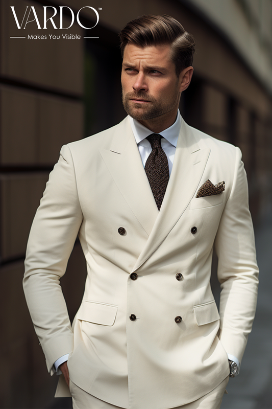 Cream Color Double Breasted Suit for Men