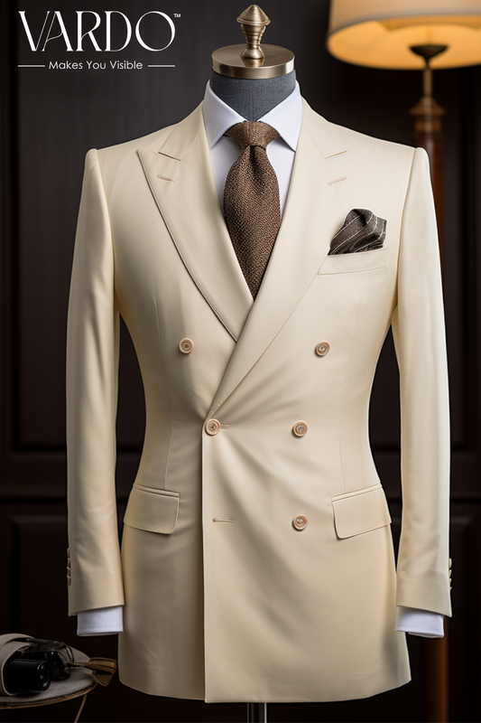 Premium Cream Double Breasted Suit for Men