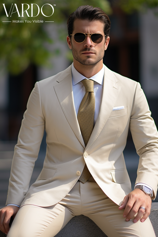 Elegant Cream Two-Piece Suit for Men
