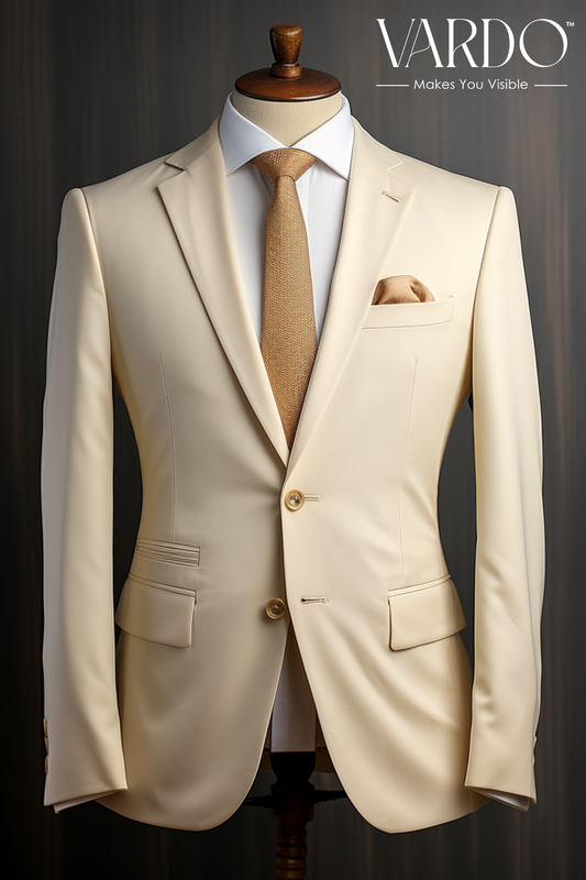 Chic Champagne Men's Three-Piece Suit - Sophisticated Business and
