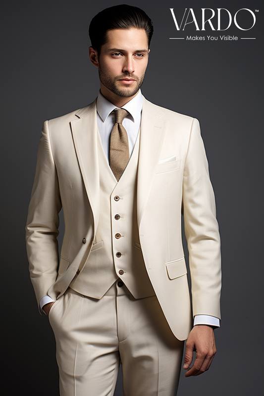 Men's Cream Three-Piece Suit