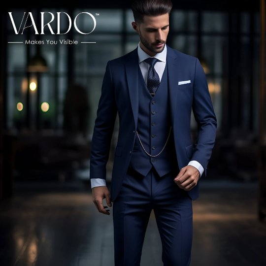 Navy Blue Three Piece Suit for Men - Slim Fit