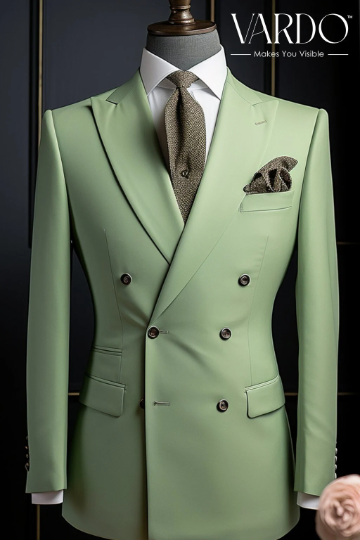 Honey Dew Green Double Breasted Suit for Men