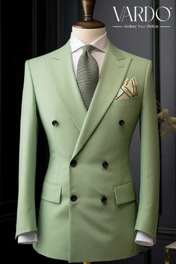 Men's Honey Dew Green Double Breasted Suit for Men