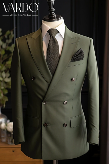 Premium Olive Green Double Breasted Suit for Men