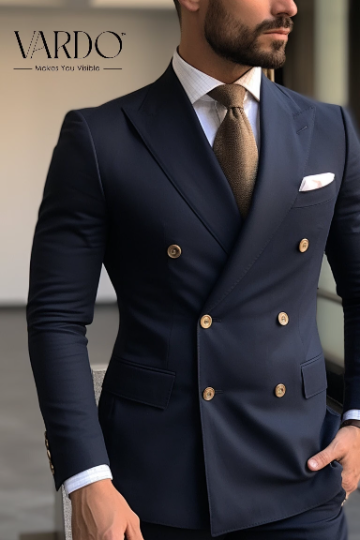 Classic Navy Blue Double-Breasted Suit for Men