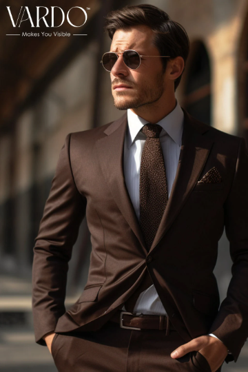 Elegant Dark Brown Two piece Suit For Men