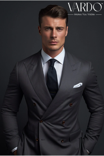 Men's Dark Grey Double Breasted Suit