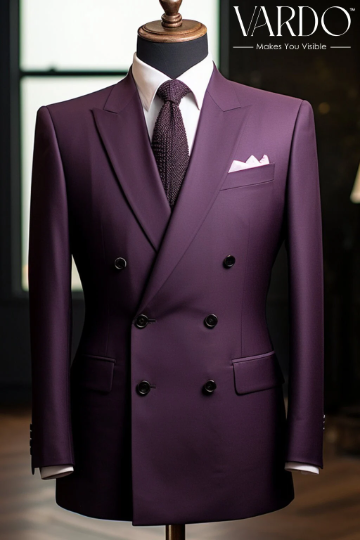 Royal Elegance: Men's Purple Double Breasted Suit for Men