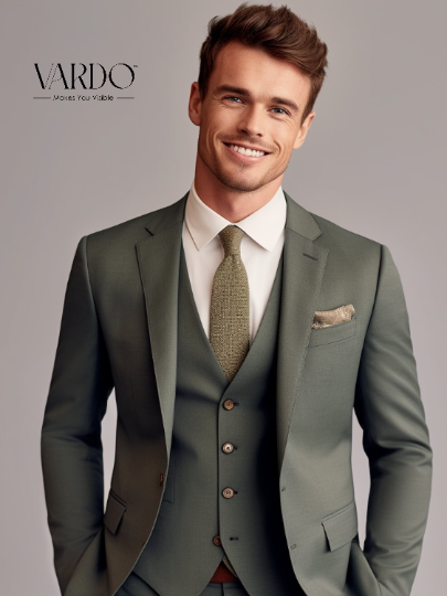 Men's Green Notch Lapel 3-Piece Suit -