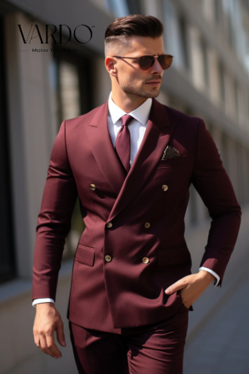 Men's Luxe Burgundy Double-Breasted Suit