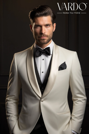 Elegant Style Ivory Tuxedo Suit for Men