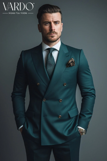 Stylish Teal Double Breasted Suit for Men