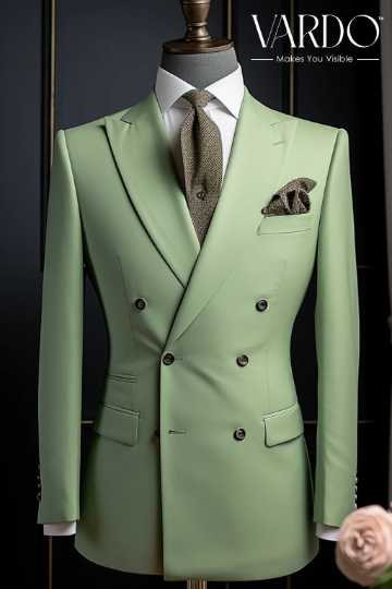 Men's Honey Dew Green Double Breasted Suit for Men