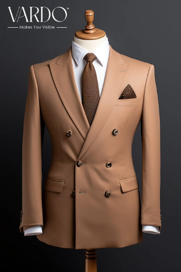 Elegant Sand Brown Double Breasted Suit for Men