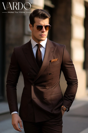 Elegant  Dark Brown Double Breasted Suit