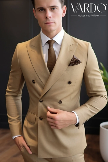 Elegant Light Golden Brown Double Breasted Suit