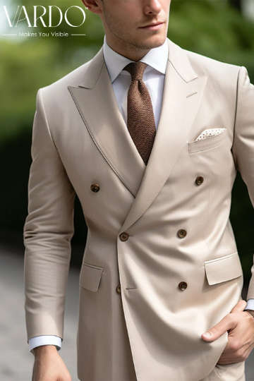 Elegant Beige Double Breasted Suit for Men